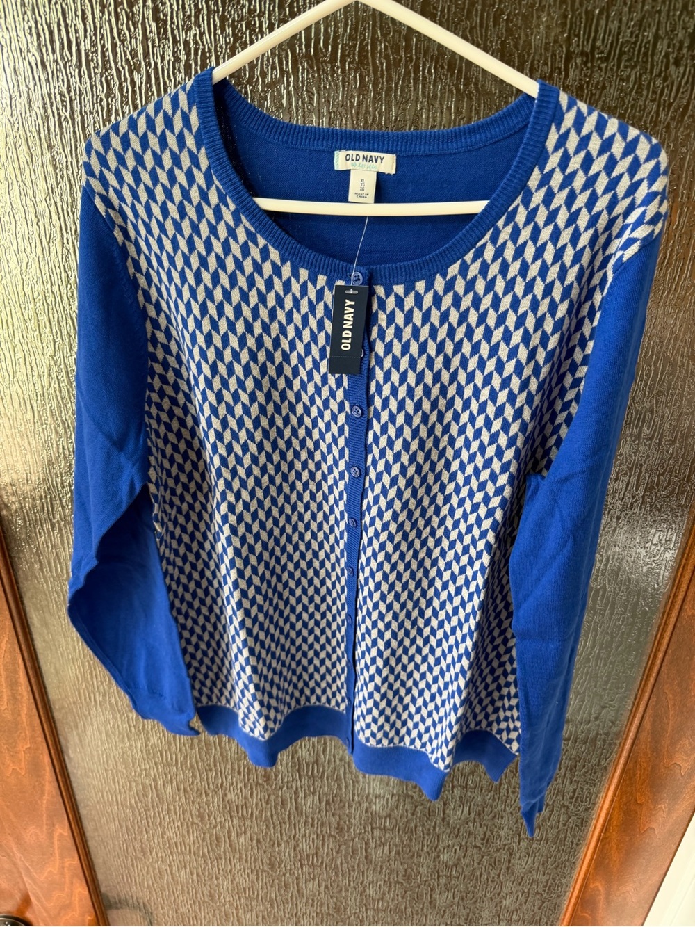 Old Navy Blue and White Geometric Button-Front Cardigan XL NWT